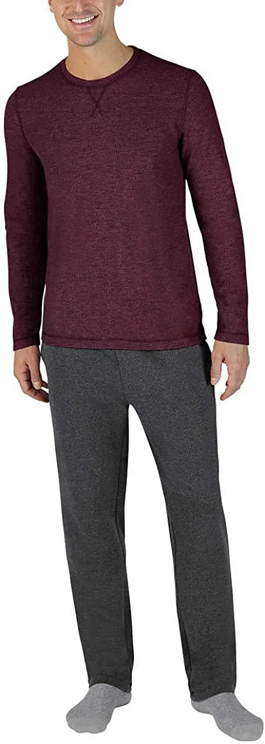 Eddie Bauer Men's 2-Piece Pajama PJ Sleep Lounge Set ((burgundy top / charcoal gray bottom, Medium)