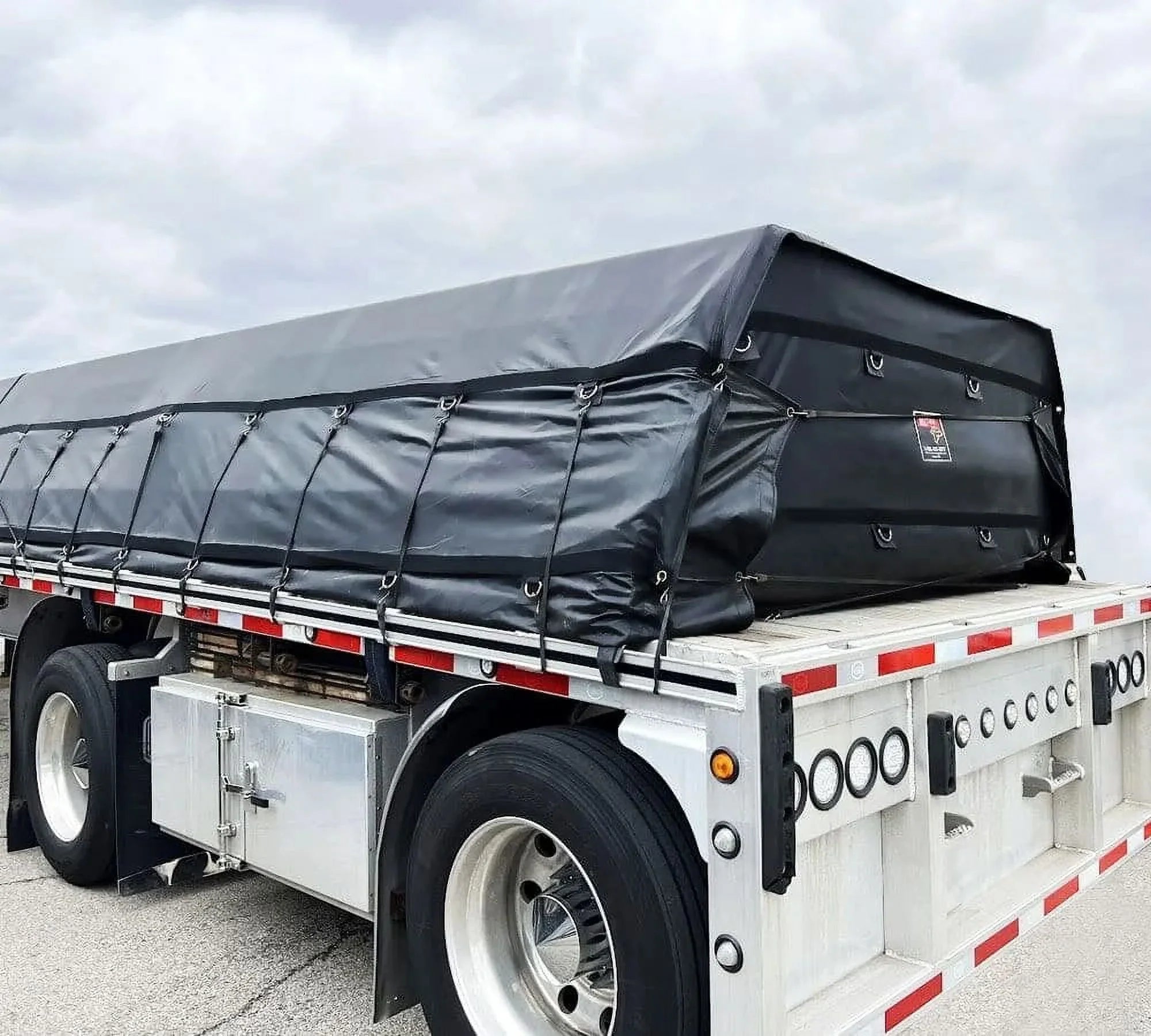 24' x 18' Black Steel Tarp for Heavy Duty Truck Cargo - 14 Oz Vinly Lightweight Flatbed Tarps with 8' Drop - Liquid Tarp for Trailers to Protect Cargo from Wind, Rain, Snow and Sun
