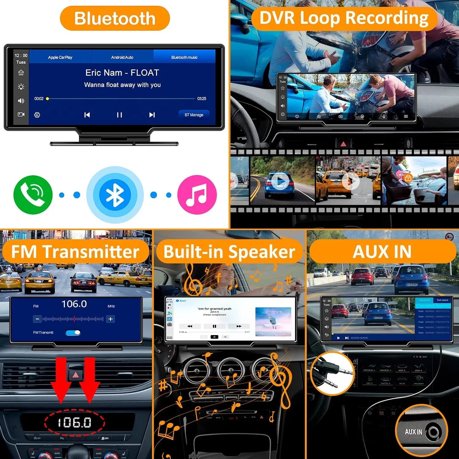 CAIHONG Portable Wireless Carplay Car Stereo with 2.5K Dash Cam - 9" HD IPS Display Android Auto, 1080p Backup Camera, Loop Recording, Bluetooth, GPS Navigation Head Unit, Car Radio Receiver