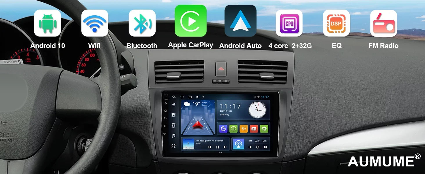 Android 10 Double Din Car stereo for Mazda 3 2010 2011 2012 2013 with 9 Inch Display Radio Built-in Wireless Carplay/Android Auto/GPS/Bluetooth/FM/AUX-in/Steering Wheel Control Backup Camera 2+32G