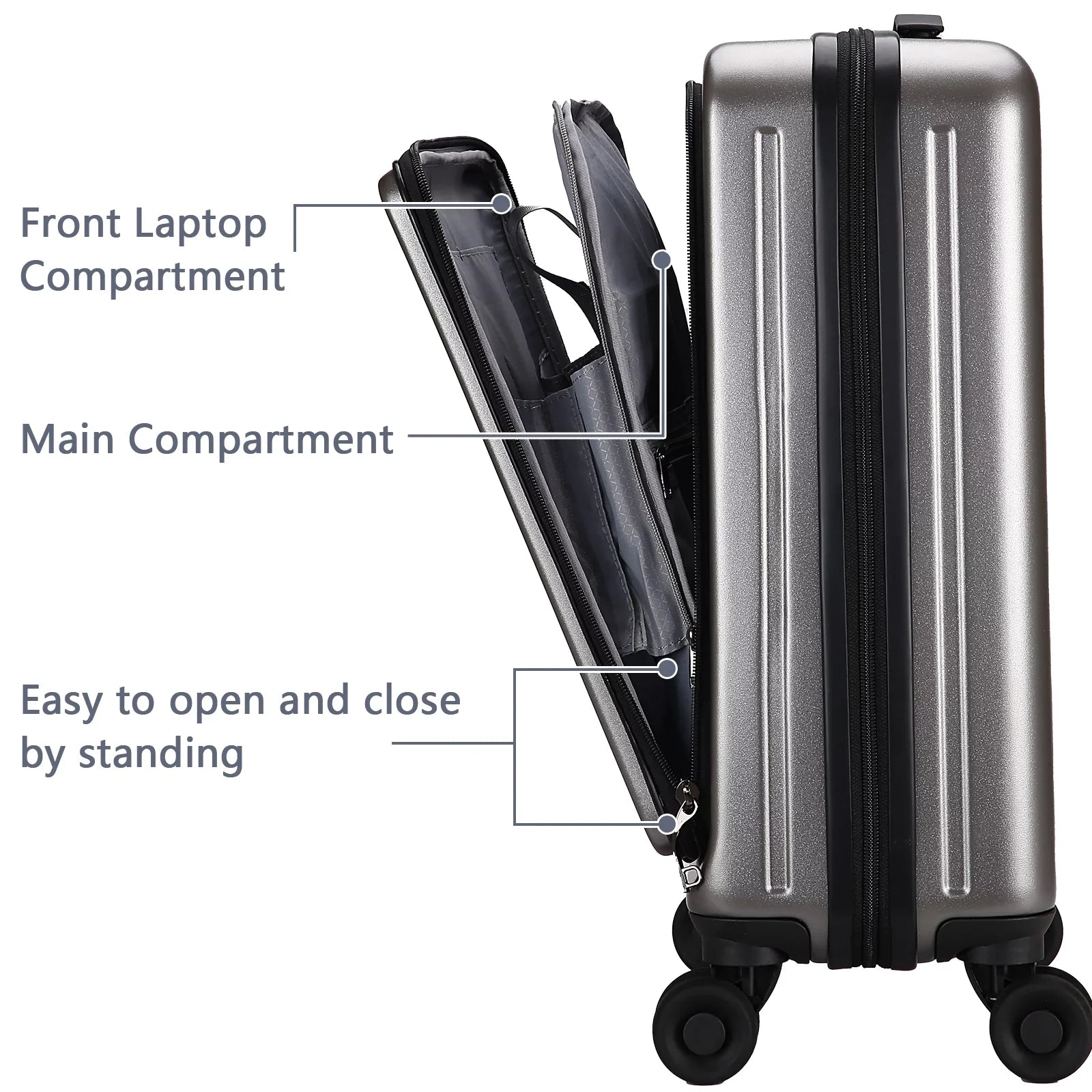2 Piece 20/24 Luggage Set, Only 20 with Front Notebook Pocket & Expandle, Lightweight ABS+PC Hardshell Suitcase with TSA Lock & Spinner Wheels, 20 Inch 37~41L + 24 Inch 65L,Dark Grey