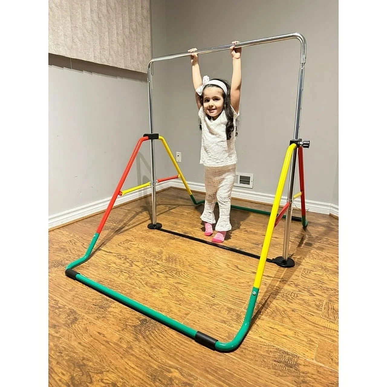 Kids' Adjustable Gymnastics Bar - Home Training Playground Equipment, Red/Yellow, Folding & Expandable