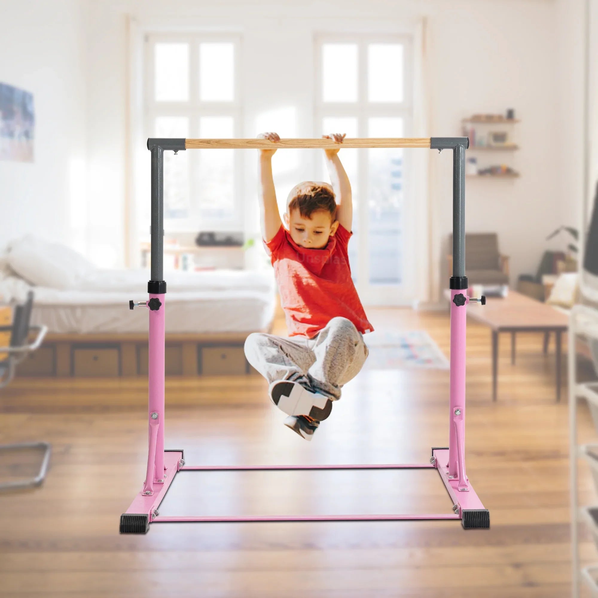 Gymnastic Bar Set Gymnastics Horizontal Bar Gymnastics Training Kip Bar for Kids Home Use, Pink