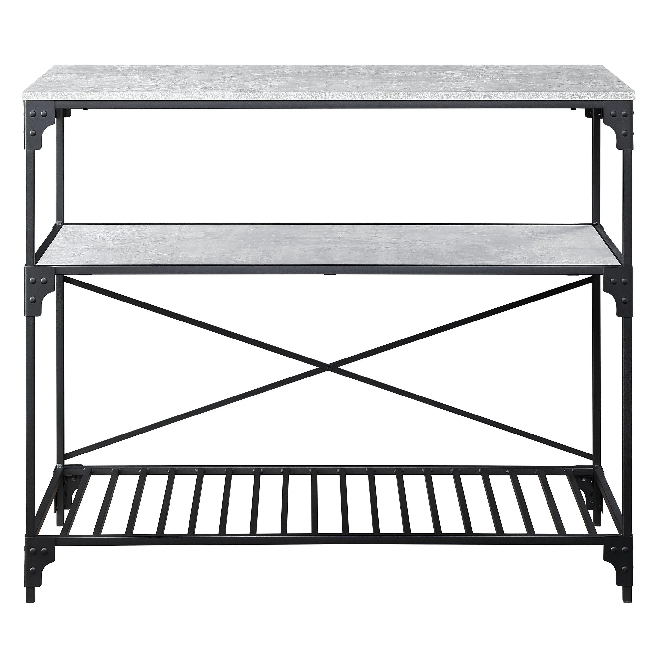 Faulkner Black and Concrete 2-shelf Kitchen Island