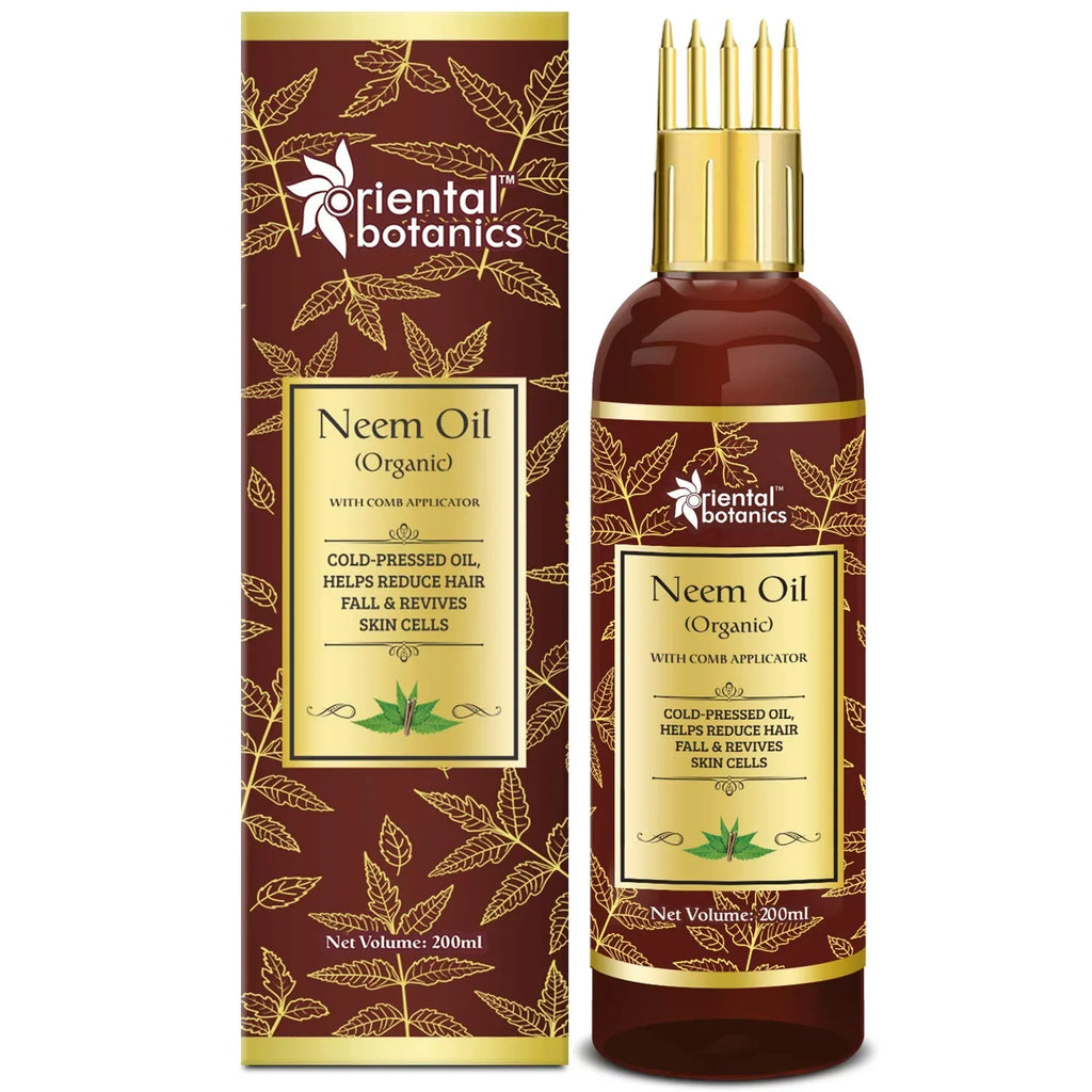 Oriental Botanics Organic Neem Oil 200ml for Hair and Skin Care - With Comb Applicator - Pure Oil with No Mineral Oil, Silicones