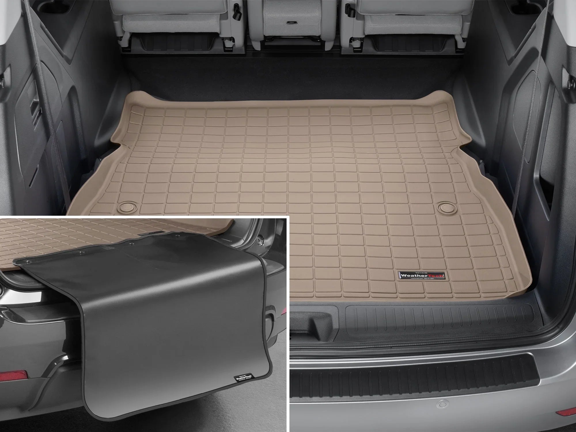 WeatherTech Cargo Trunk Liner with Bumper Protector compatible with 2018-2024 Honda Odyssey - Behind 2nd Row Seating With Bumper Protector, Tan