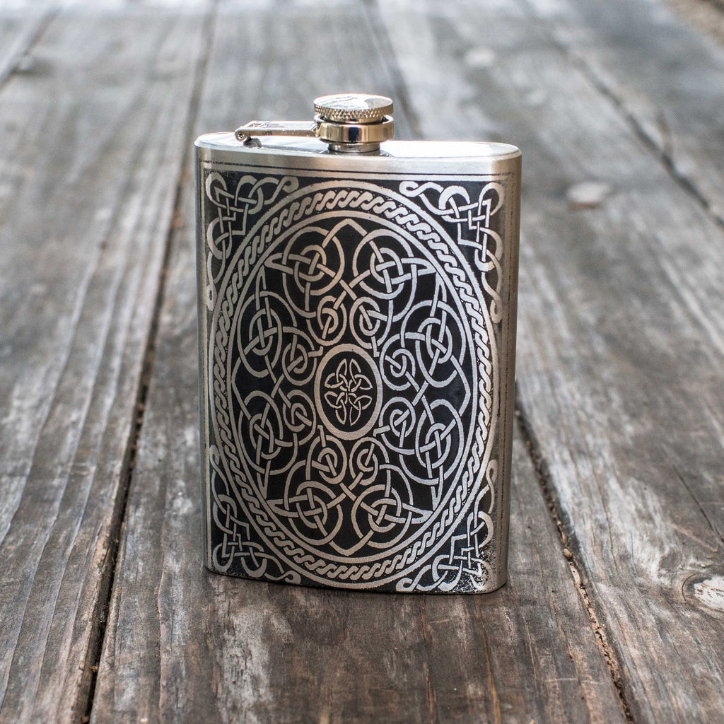 Hip Flask Plus 8oz Celtic Design Flask - Leak-Proof & Artistic Charm
