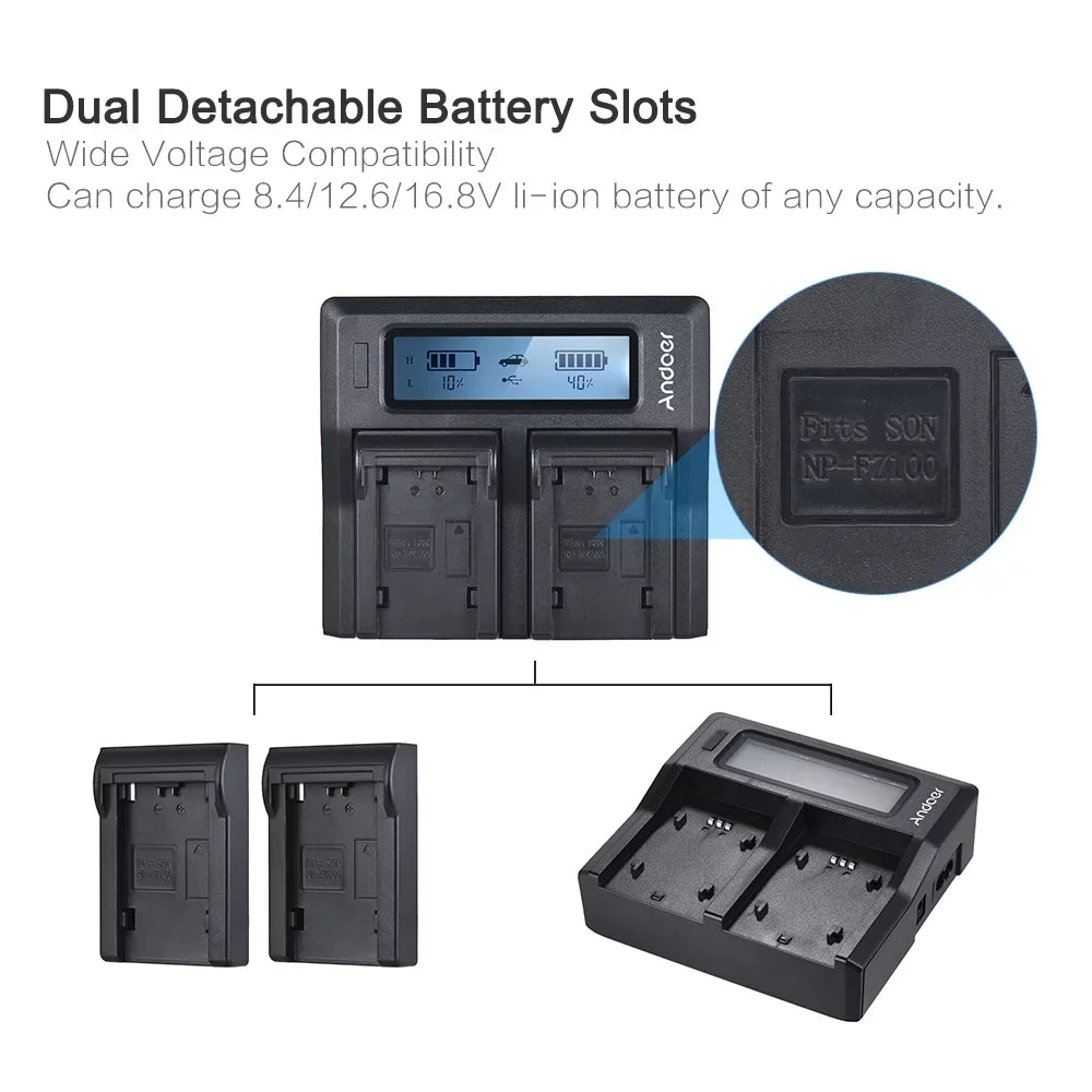Andoer NP-FZ100 Dual Channel LCD Battery Replacement for A7III A9 A7RIII A7SIII
