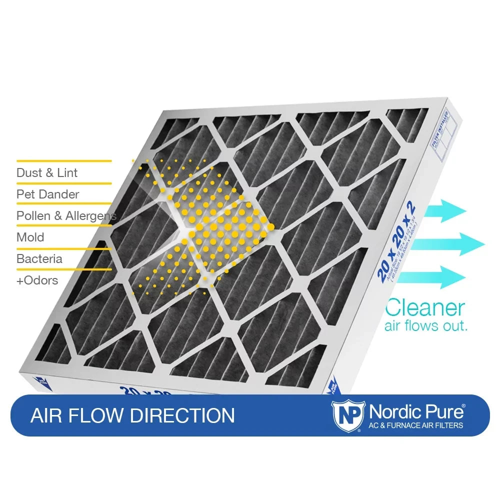 Nordic Pure 24x24x2 Furnace Air Filters MERV 8 Pleated Plus Carbon 3 Pack