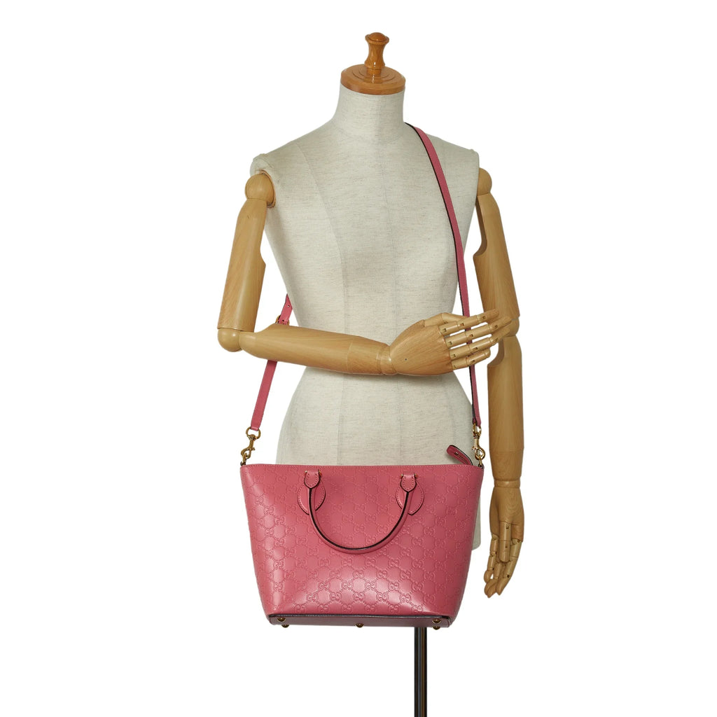 Pre-Owned Authenticated Gucci Guccissima Satchel Calf Leather Pink Unisex (New with Defects)