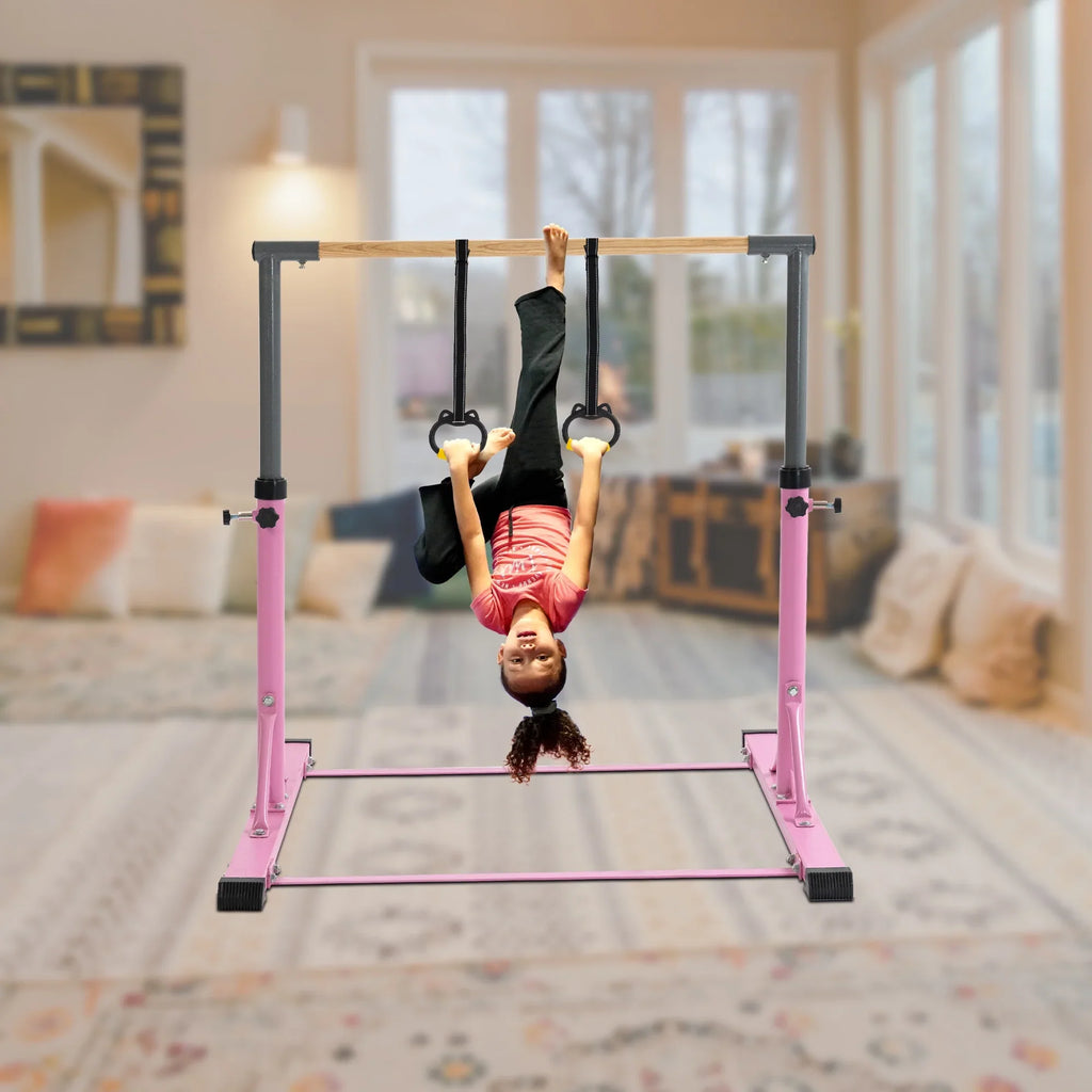 Gymnastic Bar Set Gymnastics Horizontal Bar Gymnastics Training Kip Bar for Kids Home Use, Pink