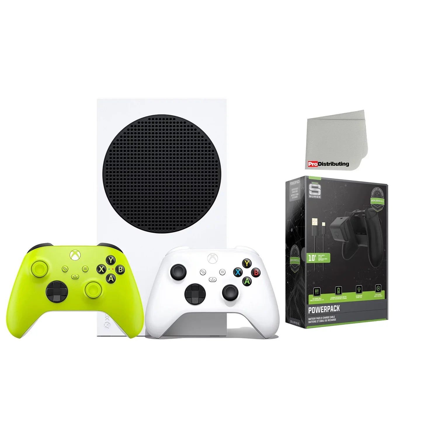 Xbox Series S 512GB Digital Console with Extra Wireless Controller - Electric Volt - Powerpack Battery/Charge Cable Bundle with Microfiber Cleaning Cloth