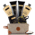 Yard House Mens Bath and Body Gift Set - Musk and Blonde Woods Scented Luxury Spa Gifts Basket for Him in Toiletry Bag-Full Size Bubble Bath, Bath Salts, Body Wash, Facial Scrub, Lotion, Shower Puff