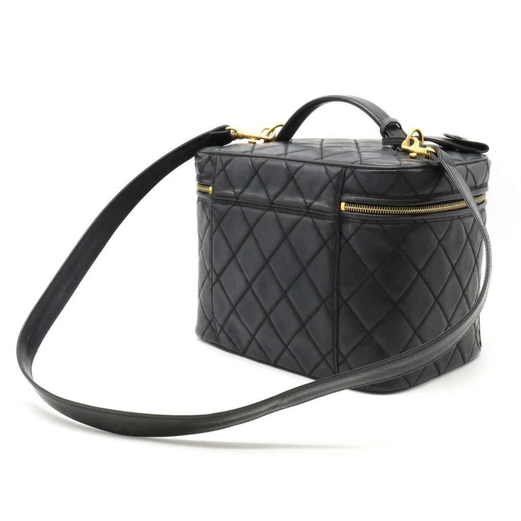 Pre-Owned CHANEL Chanel Matelasse Coco Mark Vanity Bag Handbag Shoulder Leather Black (Fair)