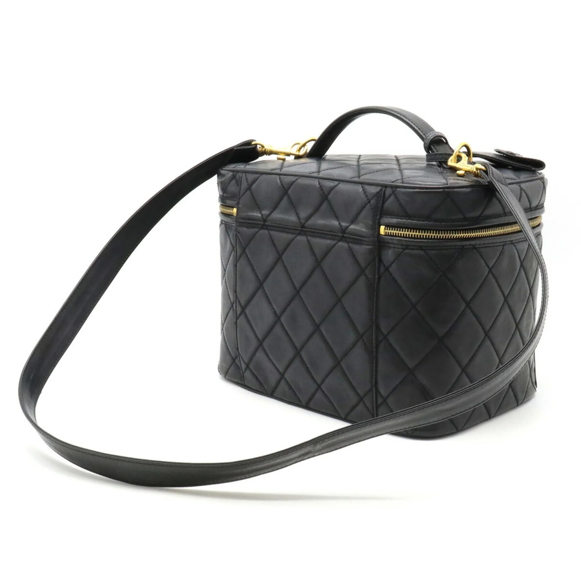 Pre-Owned CHANEL Chanel Matelasse Coco Mark Vanity Bag Handbag Shoulder Leather Black (Fair)
