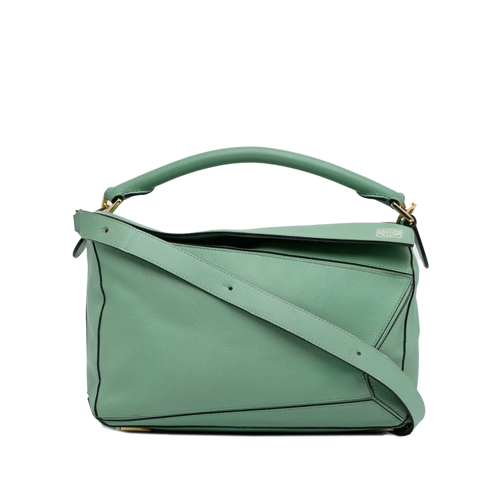 Pre-Owned Authenticated LOEWE Medium Puzzle Satchel Calf Leather Green Unisex (Good)
