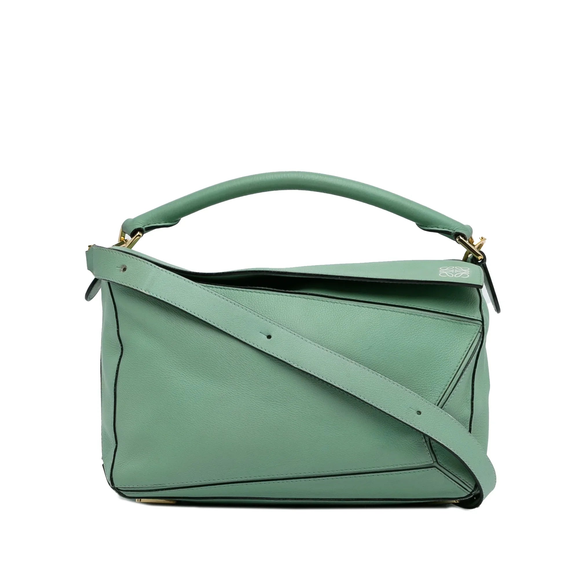Pre-Owned Authenticated LOEWE Medium Puzzle Satchel Calf Leather Green Unisex (Good)