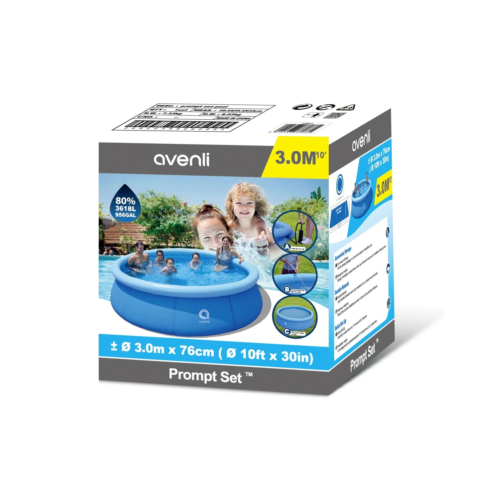 JLeisure 10' x 30" Prompt Set Inflatable Pool w/Clean Plus Filter Pump