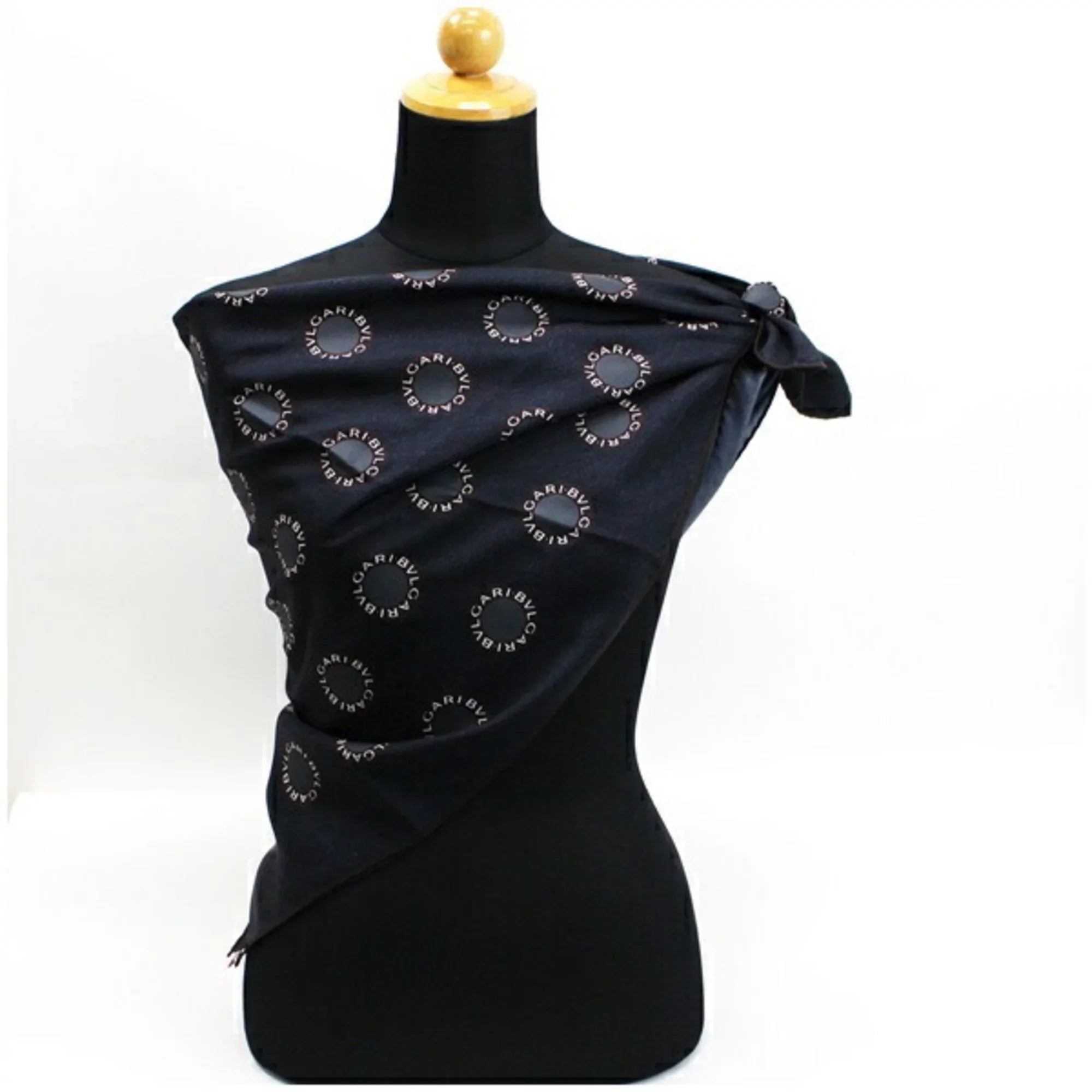 Pre-Owned BVLGARI silk scarf muffler charcoal gray Ladies (Good)