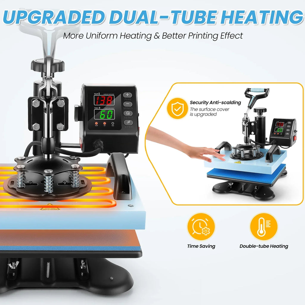 Qhomic 12x10in Heat Press Machine Digital Precise LCD Control Printing Sublimation, Heat Transfer Machine with 360 Degree Swivel Away Printing Transfer for DIY T-shirts, Tote Bags, Mats