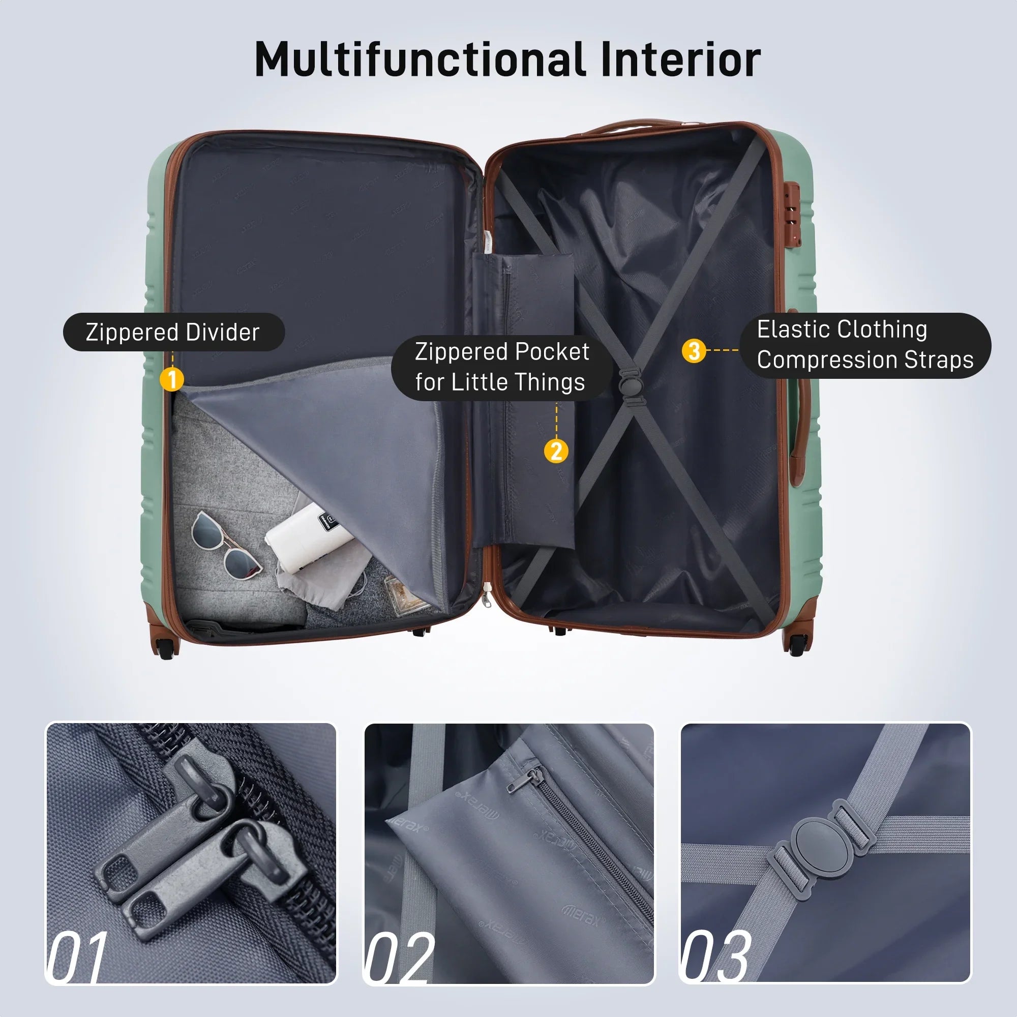 Crtynell 3 Piece Luggage Set Hardside Spinner Suitcase with TSA Lock 20" 24" 28" Available
