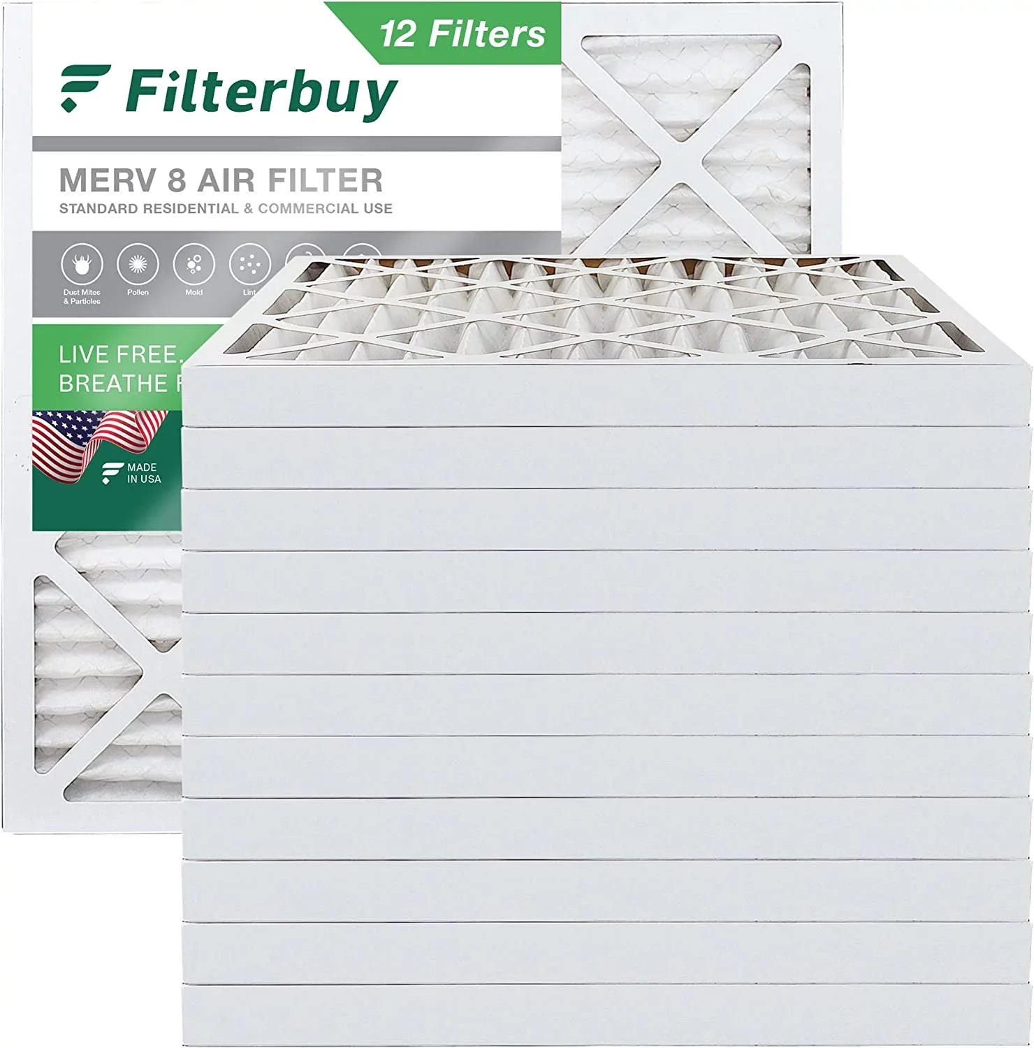 Filterbuy 15x15x2 MERV 8 Pleated HVAC AC Furnace Air Filters (12-Pack)