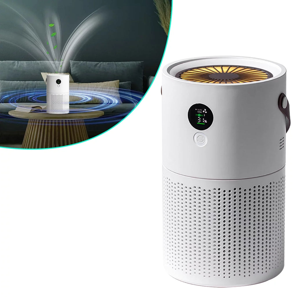 Portable Anion Air Purifier with Night Light, Electronic Air Sterilization with Handle for Home Office Car, White