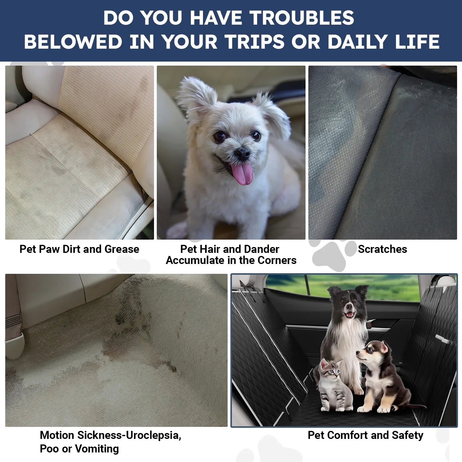 Dog Car Seat Cover for Back Seat, Fluid Pet Seat Cover 600D Scratch-Proof Dog Seat Cover for Truck, Vehicle SUV, Tesla, Machine Washable,Color Black