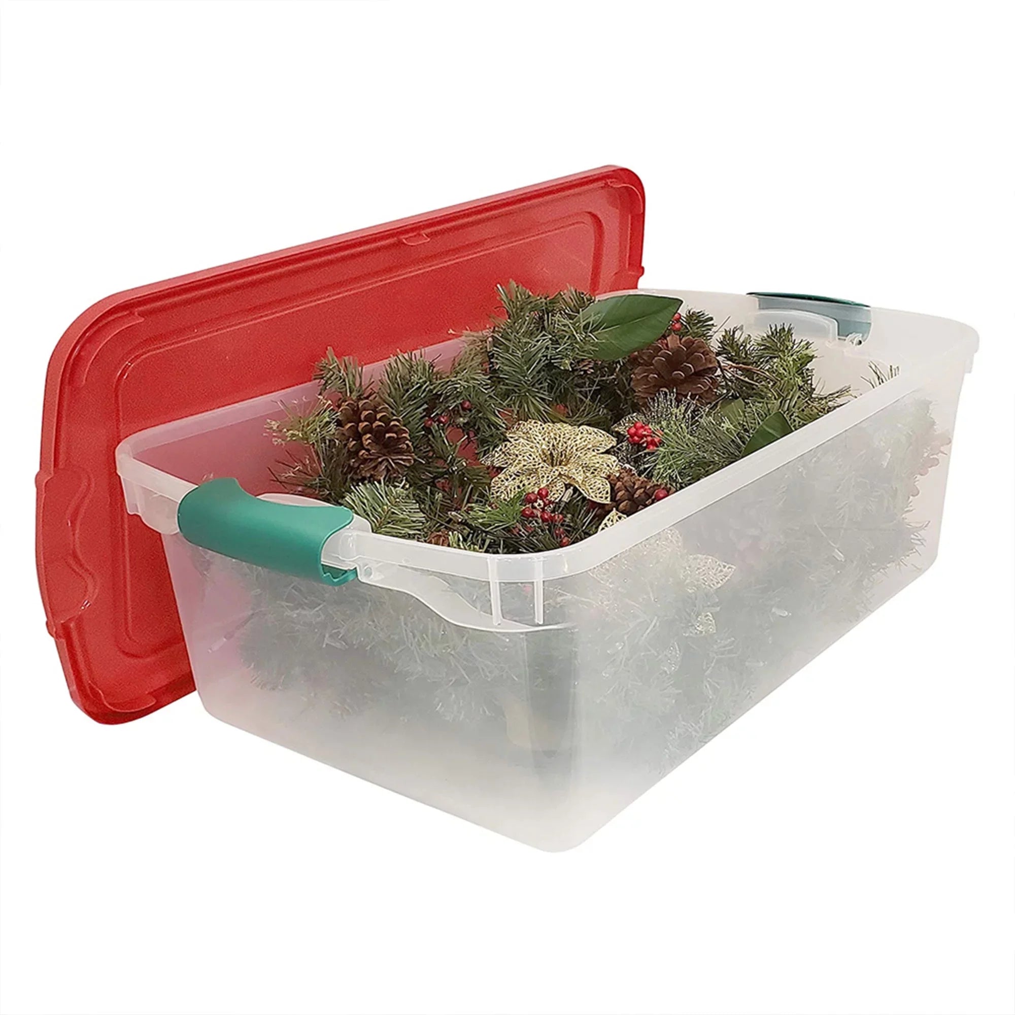 Homz 64 Quart Holiday Decor Plastic Storage Bin with Latching Lid, 6 Pack