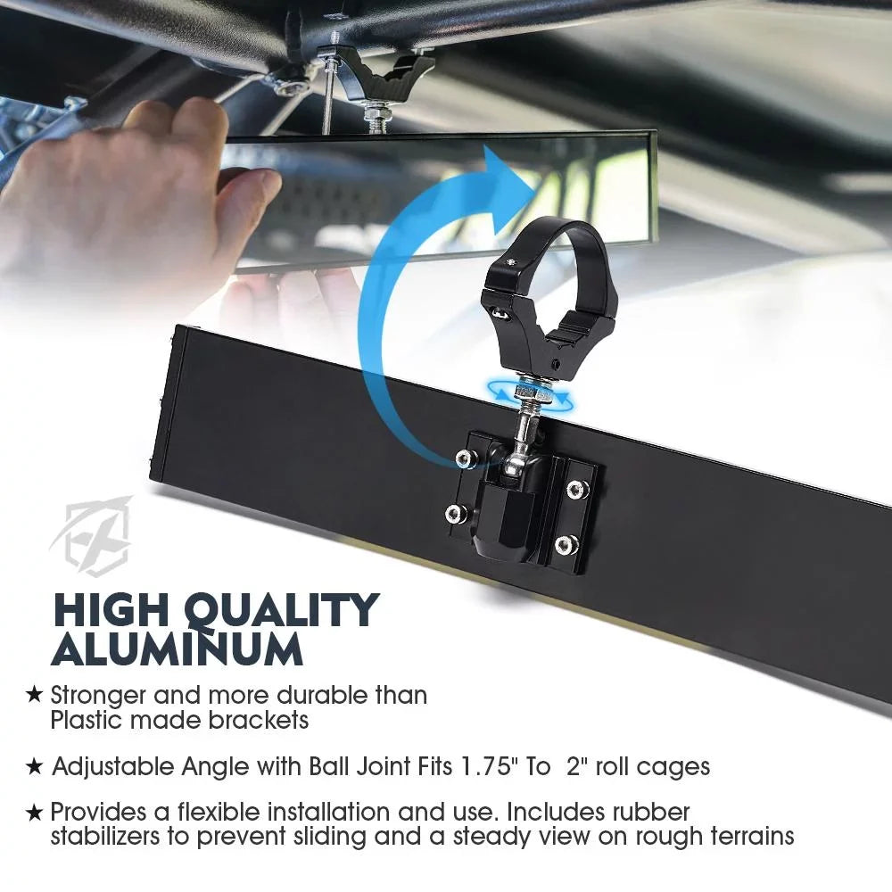 Xprite 13" Curved UTV Rear View Mirror w/ Integrated LED Lights & Switch for 1.75"-2" Rollbars