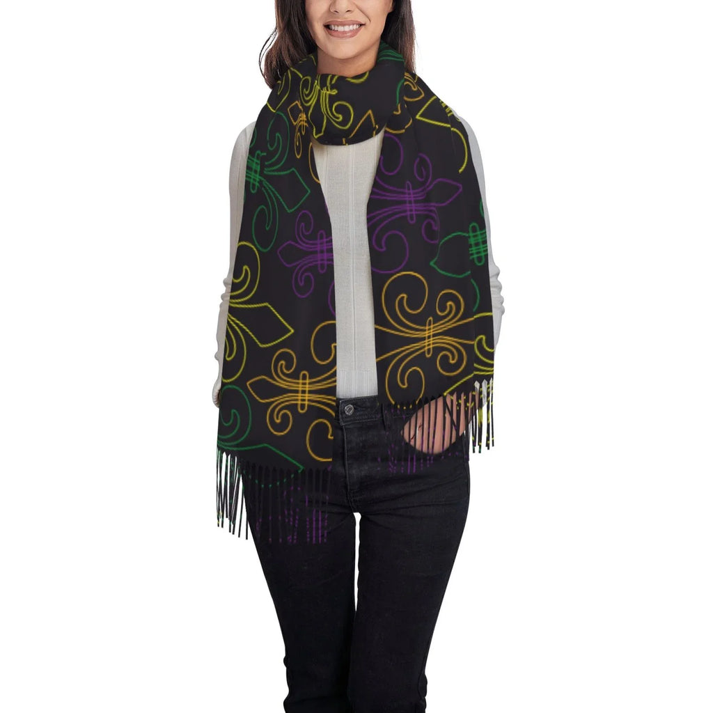 Bingfone Soft Cashmere Feel Scarf For Women Elegant Art Print Winter Warm Scarves Large Shawl Wrap Gifts- Mardi Gras Carnival