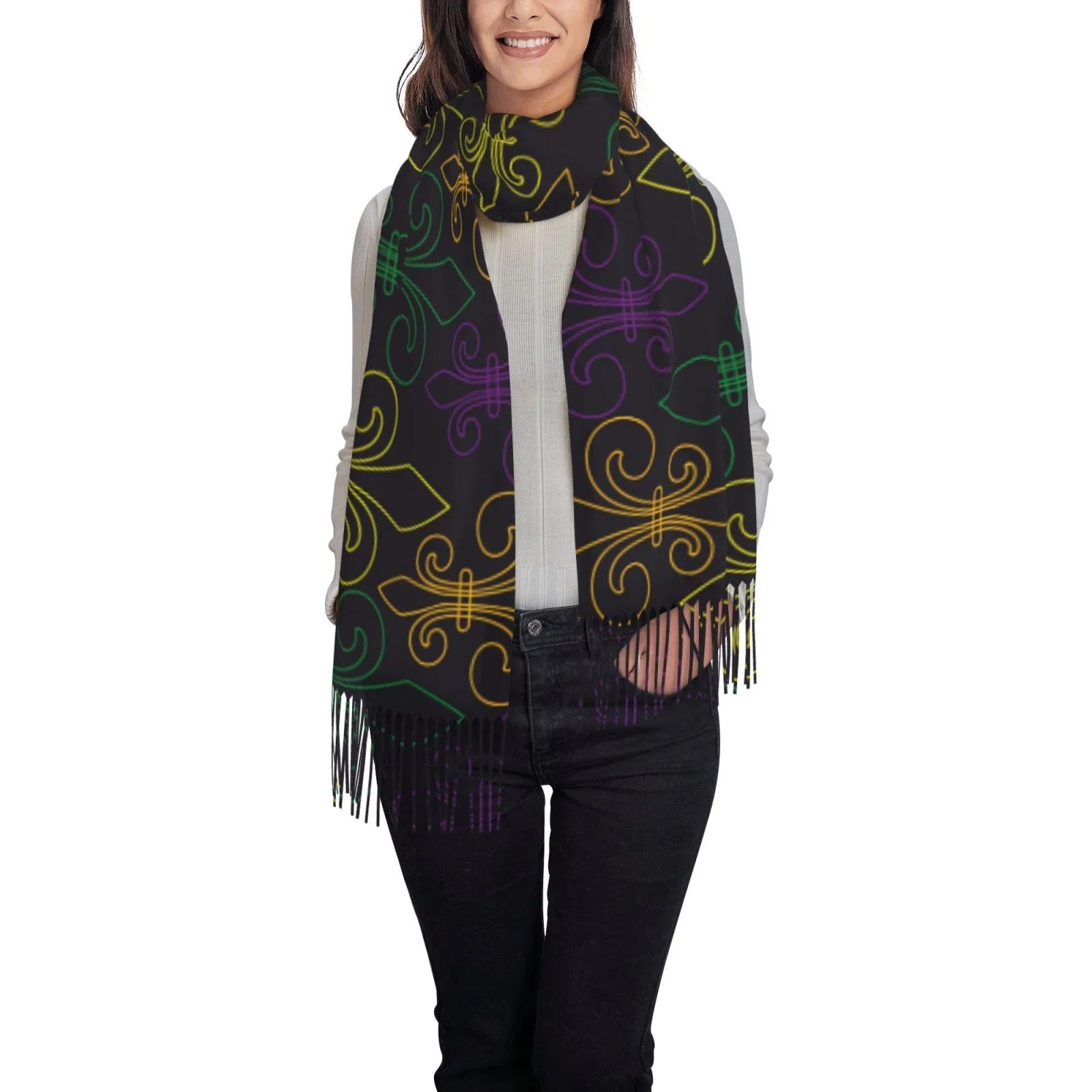 Bingfone Soft Cashmere Feel Scarf For Women Elegant Art Print Winter Warm Scarves Large Shawl Wrap Gifts- Mardi Gras Carnival