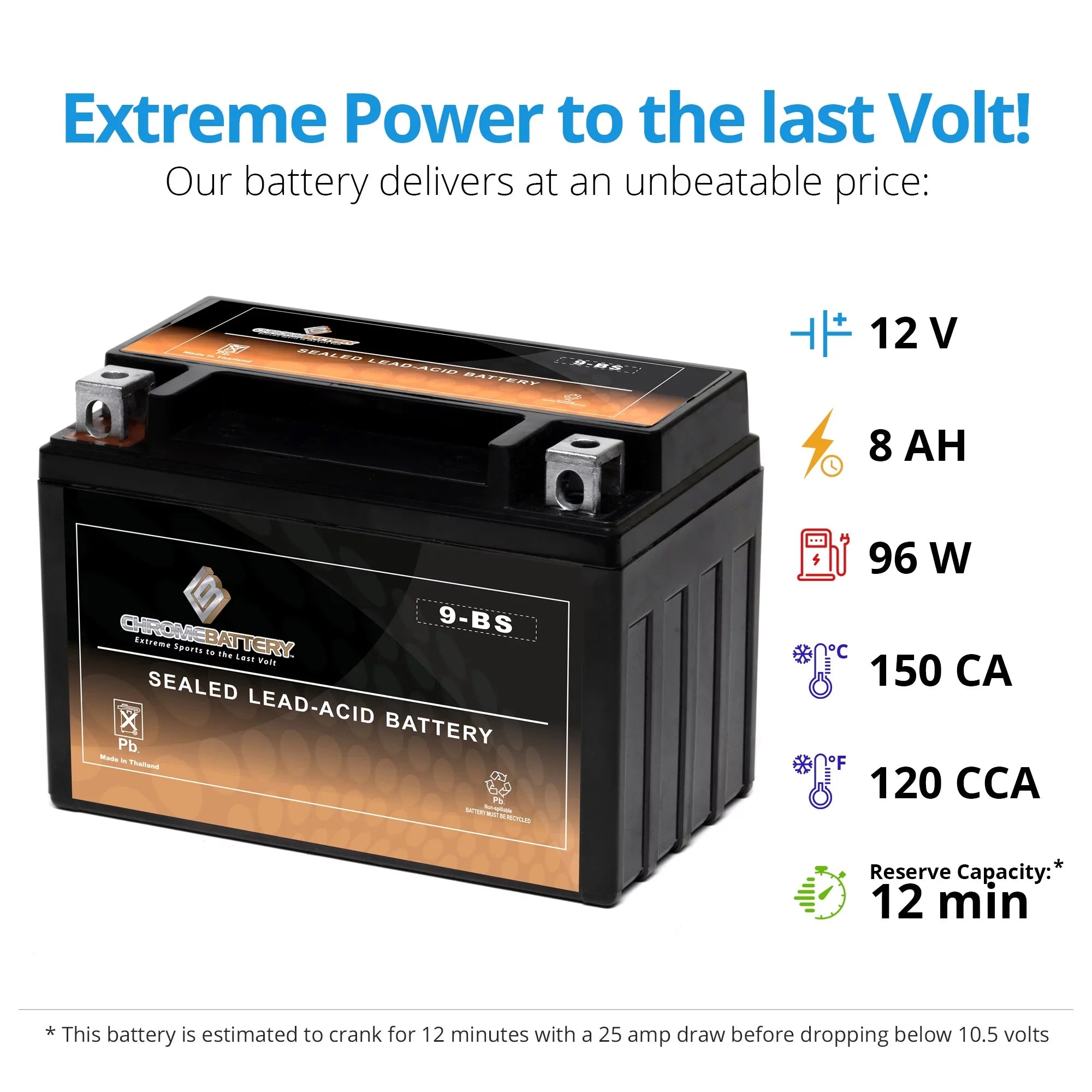 Chrome Battery Ytx9-Bs Atv Battery for Suzuki 400Cc Lt-Z400 Quadsport 2004
