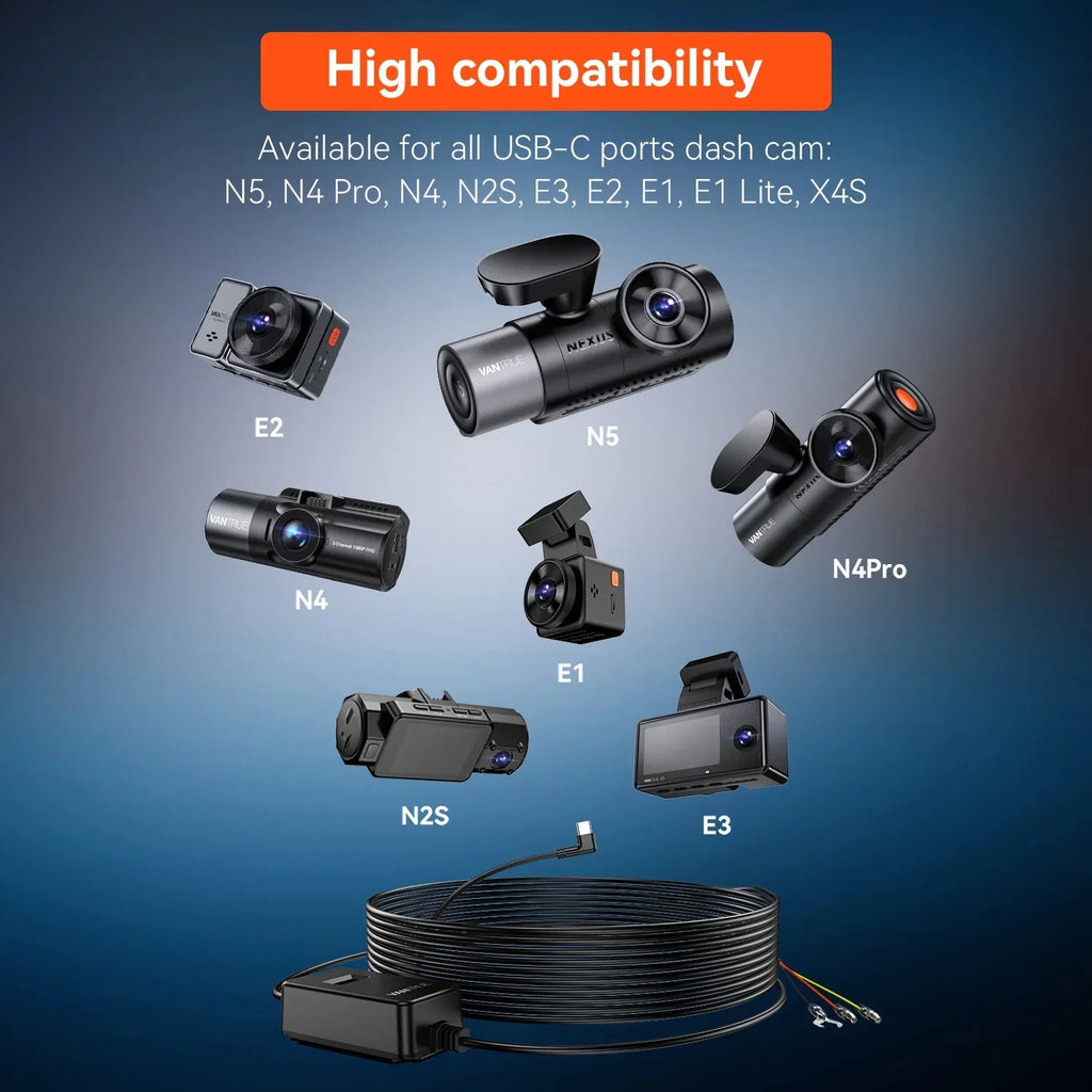 Vantrue Hardwiring Cable for USB-C Dashcams with LCD Monitor (See listing)