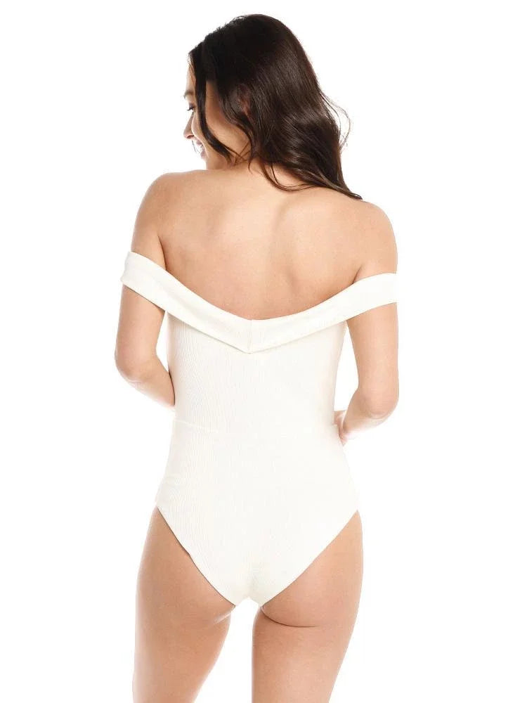 L*Space CREAM Ridin' High Anja Lace-Up Bandeau One Piece Swimsuit, US 12