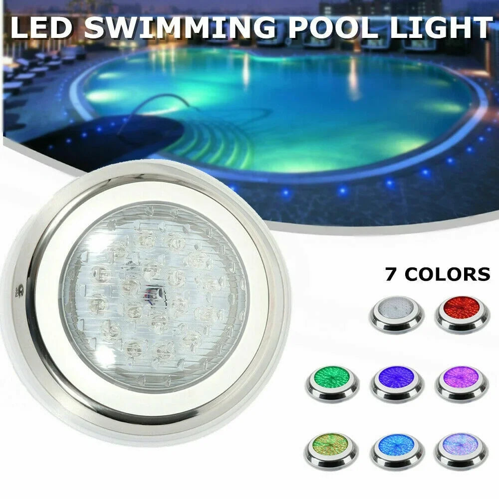 12V 54W RGB Liquid Swimming Pool Light 7 Color-Change LED Lights w/Remote IP68 Fluid Stainless Steel