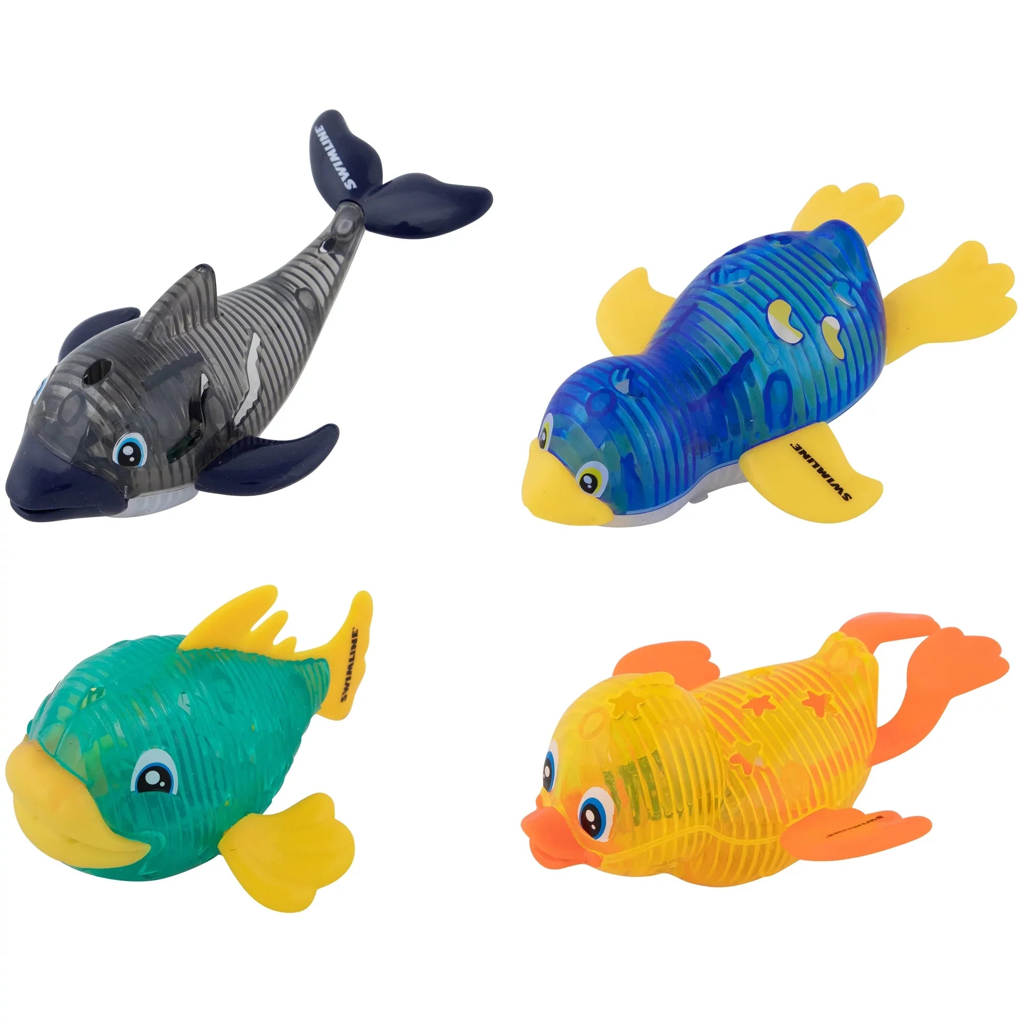 SWIMLINE ORIGINAL 4-Pack Diving Toys LED Light-Up Glowing Sea Animal Fun Pals Catch The Fish Retrieval Game For Swimming Pool & Bath Tub For Kids Multi Color Flashing Fluid Dive Practice Learn