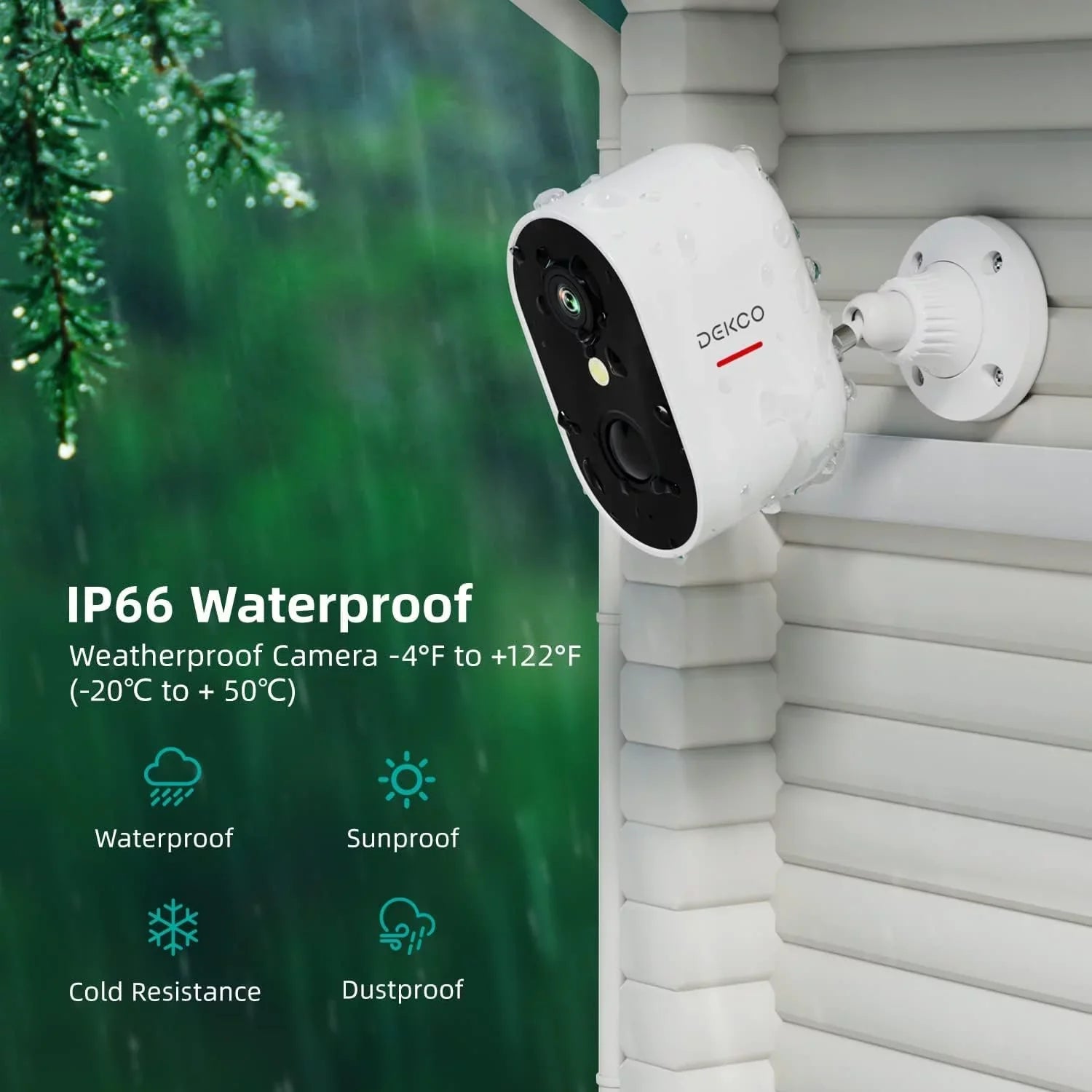 DEKCO 2K Wireless Security Camera Outdoor /Indoor with Spotlight & Siren,Rechargeable Battery Powered WiFi Home Surveillance Camera with Color Night Vision 2-Way Audio Motion Detection