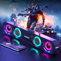 Ersazi Bluetooth Adapter Colorful Sound Subwoofer High Power Home Video Desktop Wireless Strip Long Dual Speaker Speaker Sound Bar Tv Karaoke Sound in Clearance Black