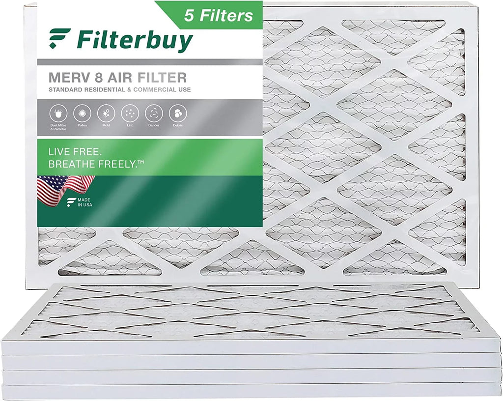 Filterbuy 20x36x1 MERV 8 Pleated HVAC AC Furnace Air Filters (5-Pack)