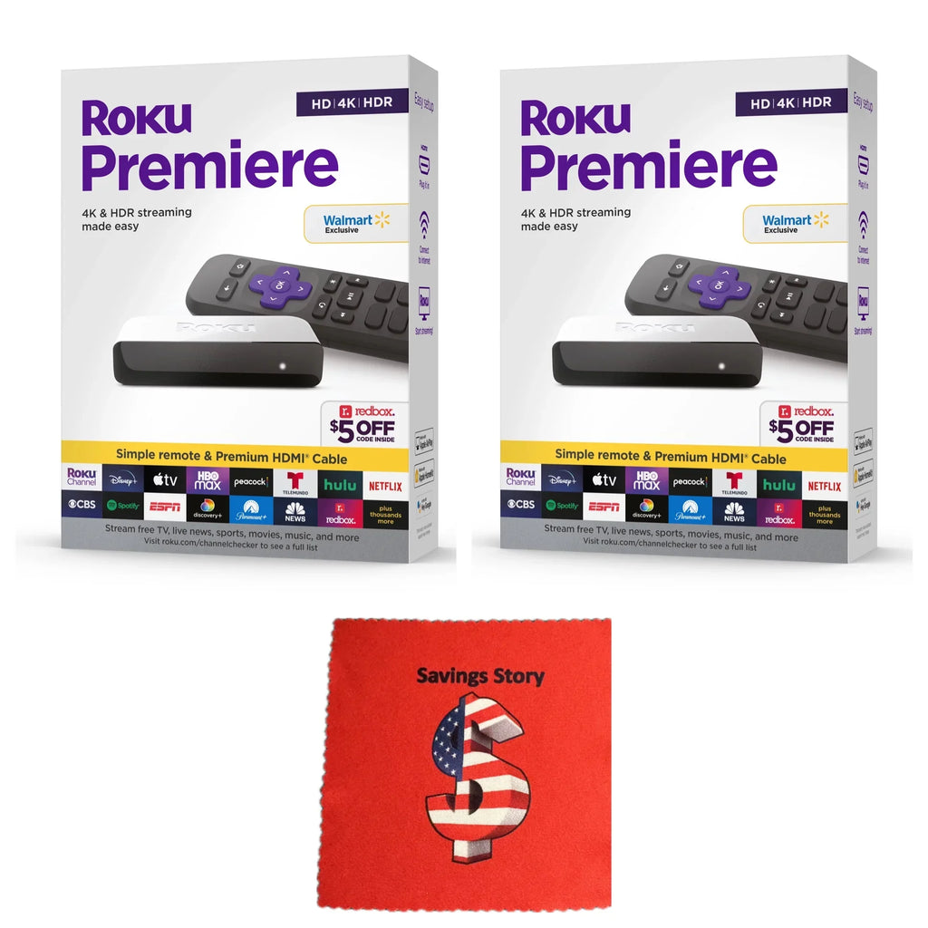 Roku_Premiere 4K/HDR 2-Pack Bundle Streaming Devices Wi-Fi Enabled, HDMI, Remote, Free Cleaning Cloth