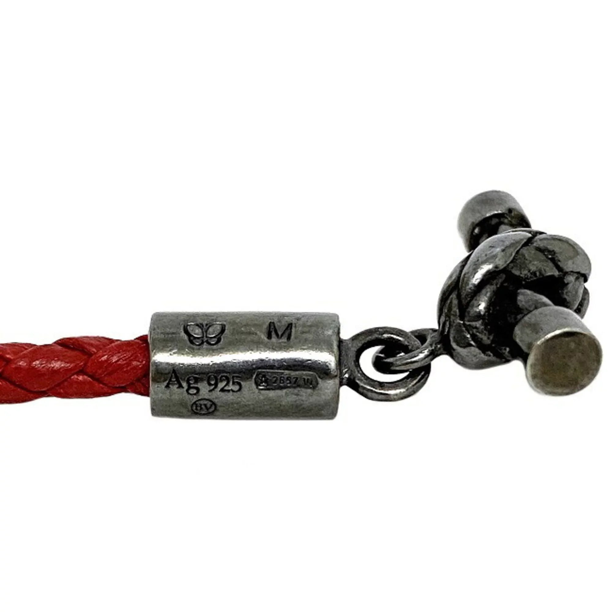Pre-Owned Bottega Veneta Ec-14210 Leather,Silver 925 Charm Bracelet Red Color (Like New)