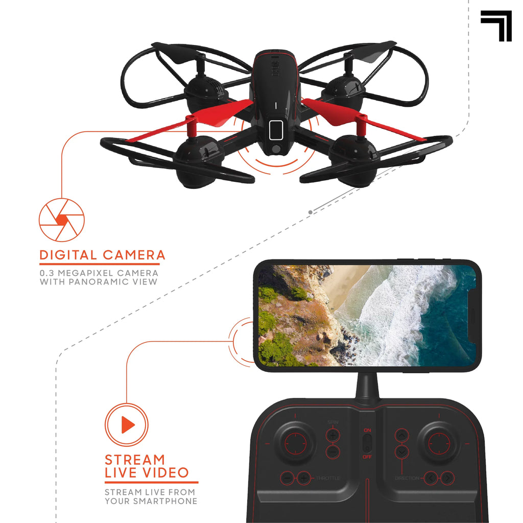 SHARPER IMAGE 2.4GHz RC Mach 10inch Drone with Stream Camera, Remote Controlled Quadcopter with Assisted Landing, Wireless and Rechargeable