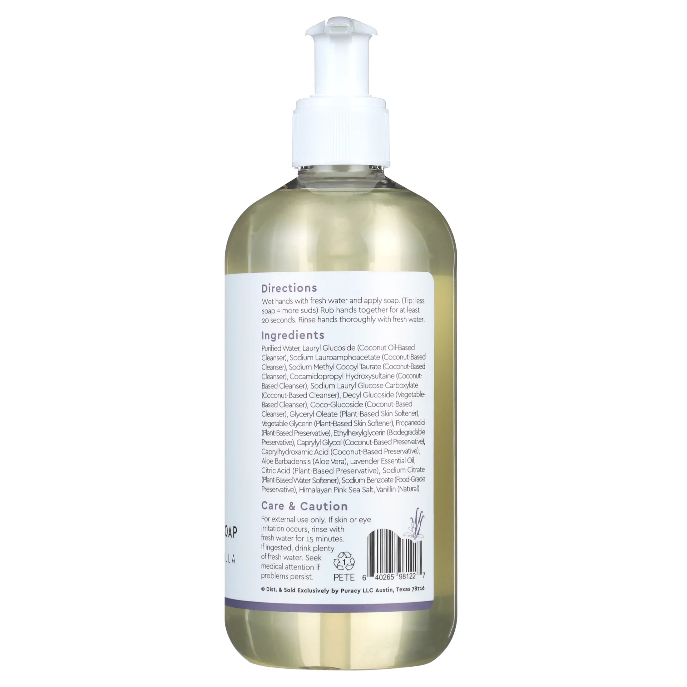 Puracy Natural Liquid Hand Soap Lavender & Vanilla 3 x 12oz