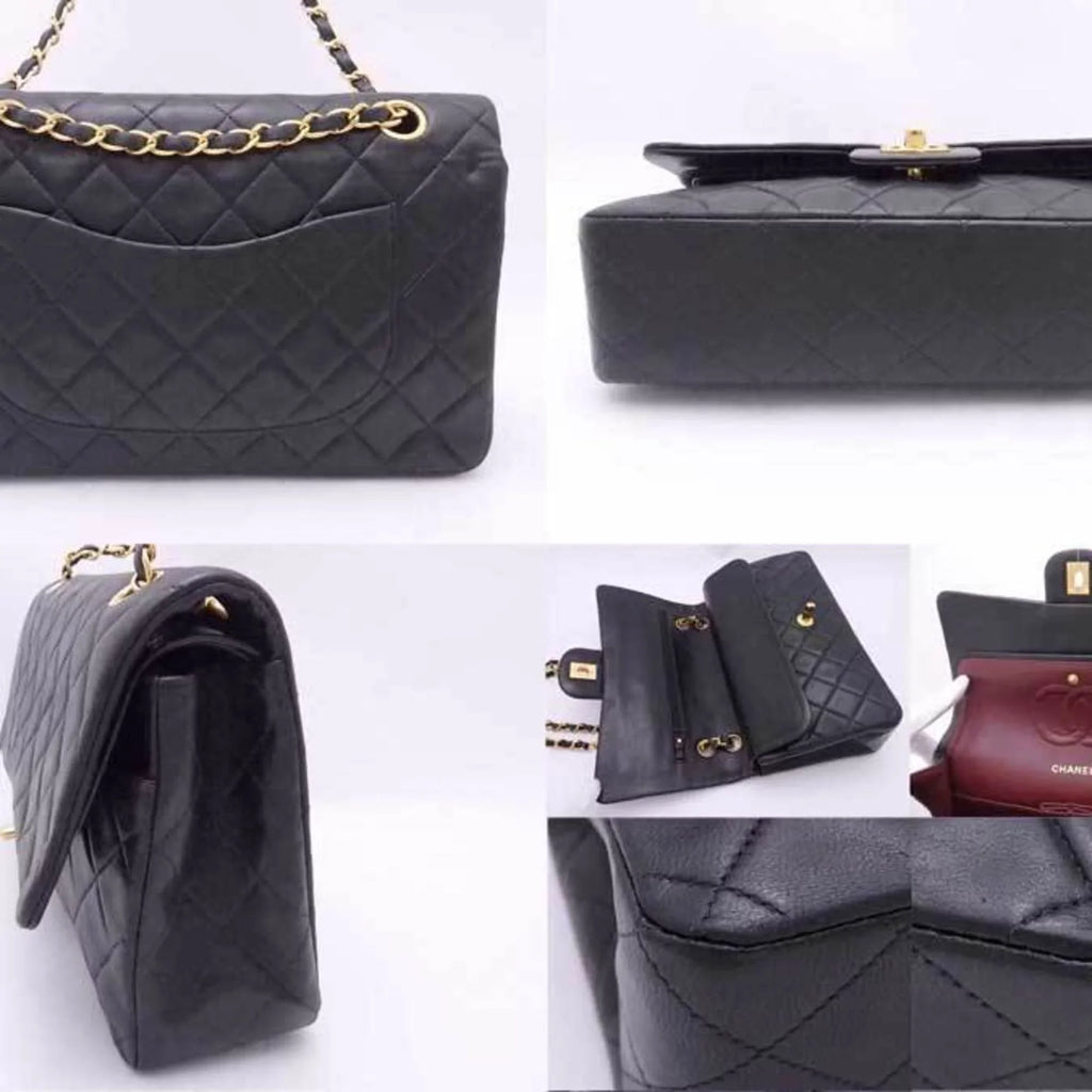 Pre-Owned Chanel CHANEL shoulder bag matelasse double flap leather black gold ladies (Good)