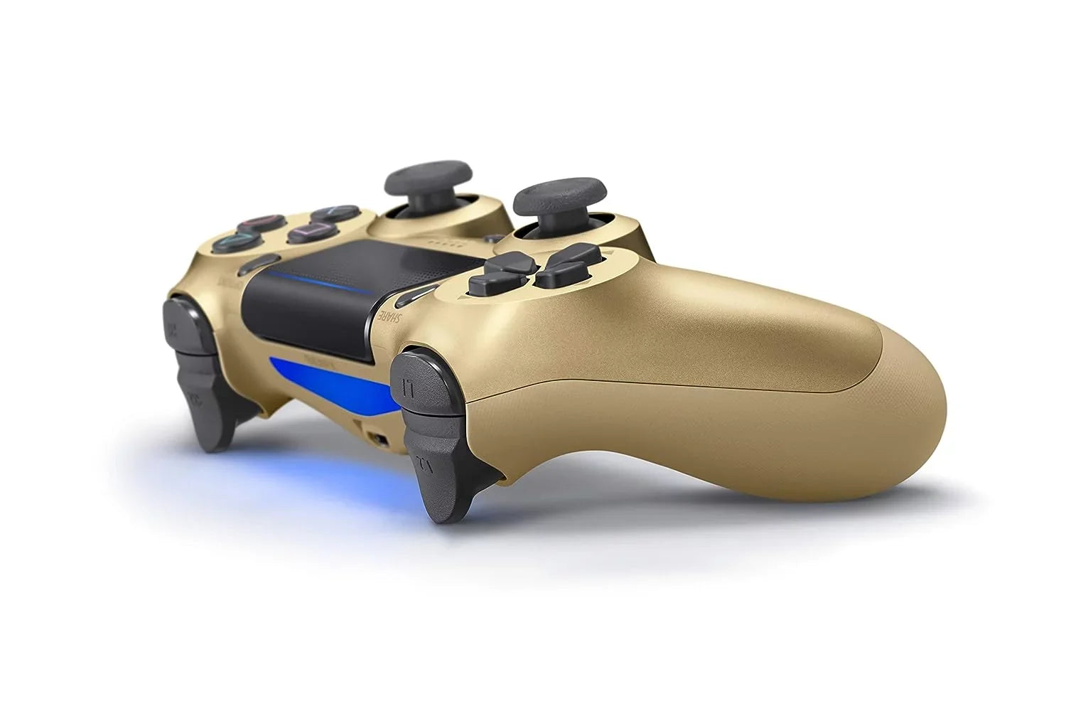 Pre-Owned Dual Shock Gold Gaming Controller For PS4 Console + Wired Earbuds BOLT AXTION Bundle (Refurbished: Like New)