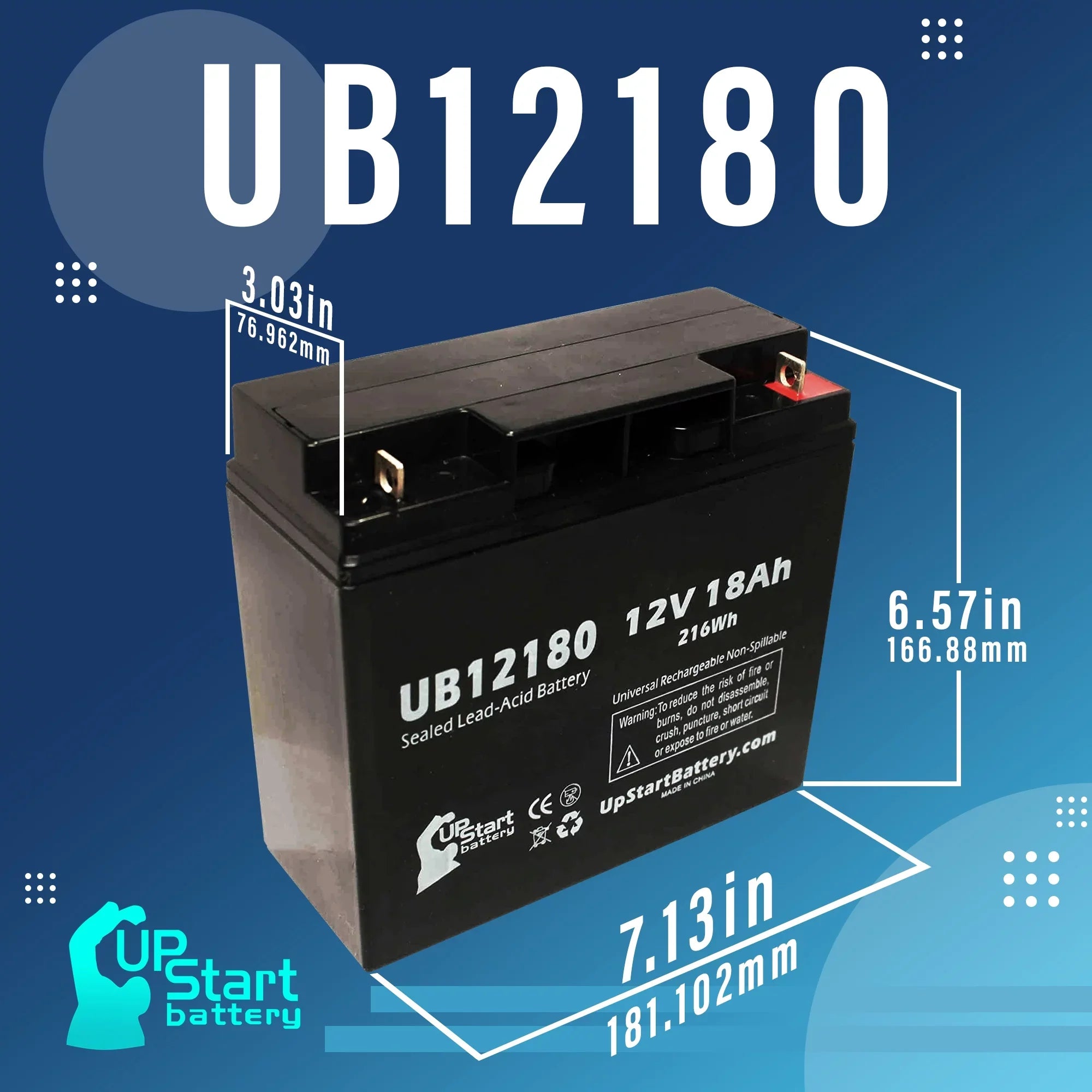 3x Pack - Compatible DATASCOPE 14600003401 Battery - Replacement UB12180 Universal Sealed Lead Acid Battery (12V, 18Ah, 18000mAh, T4 Terminal, AGM, SLA)