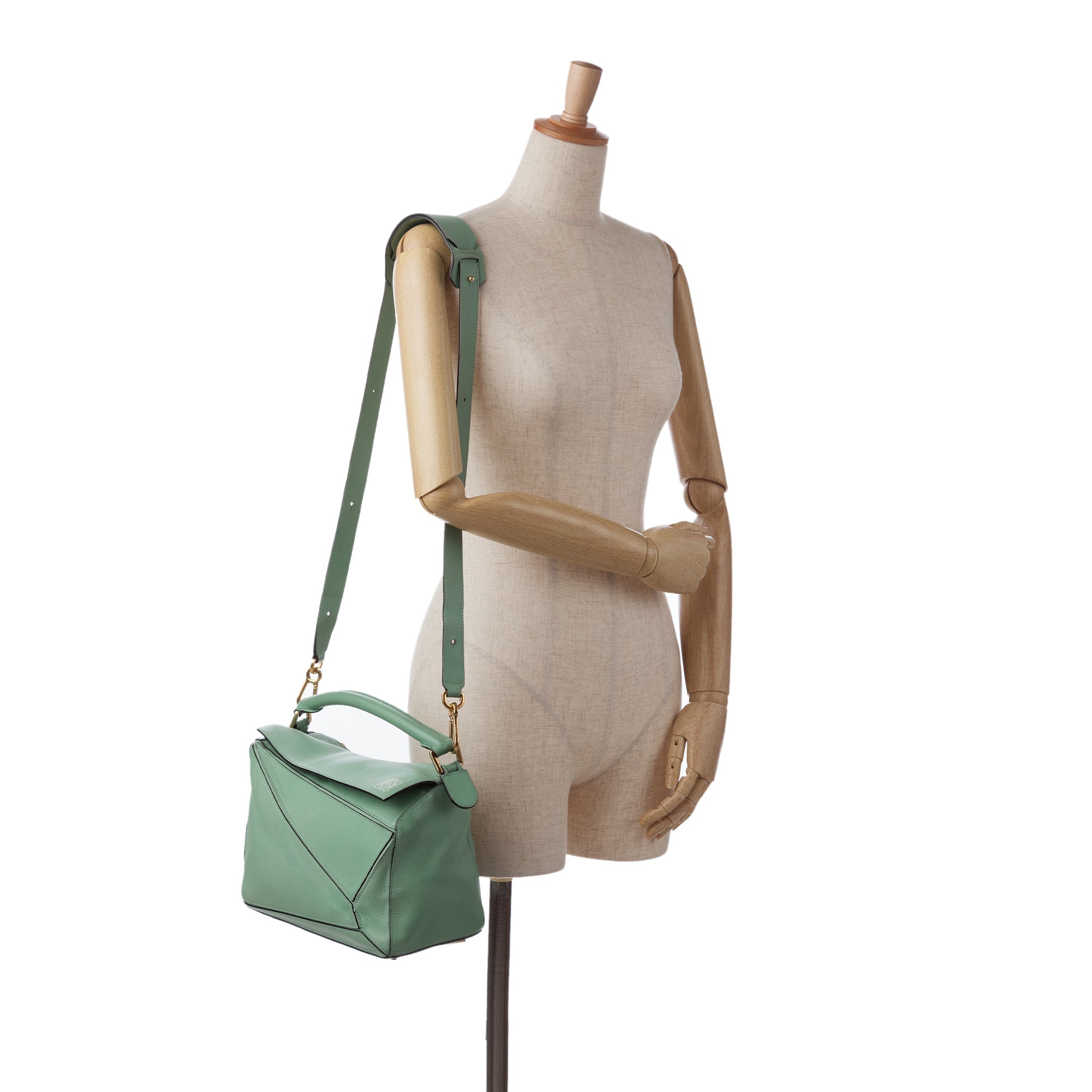 Pre-Owned Authenticated LOEWE Medium Puzzle Satchel Calf Leather Green Unisex (Good)