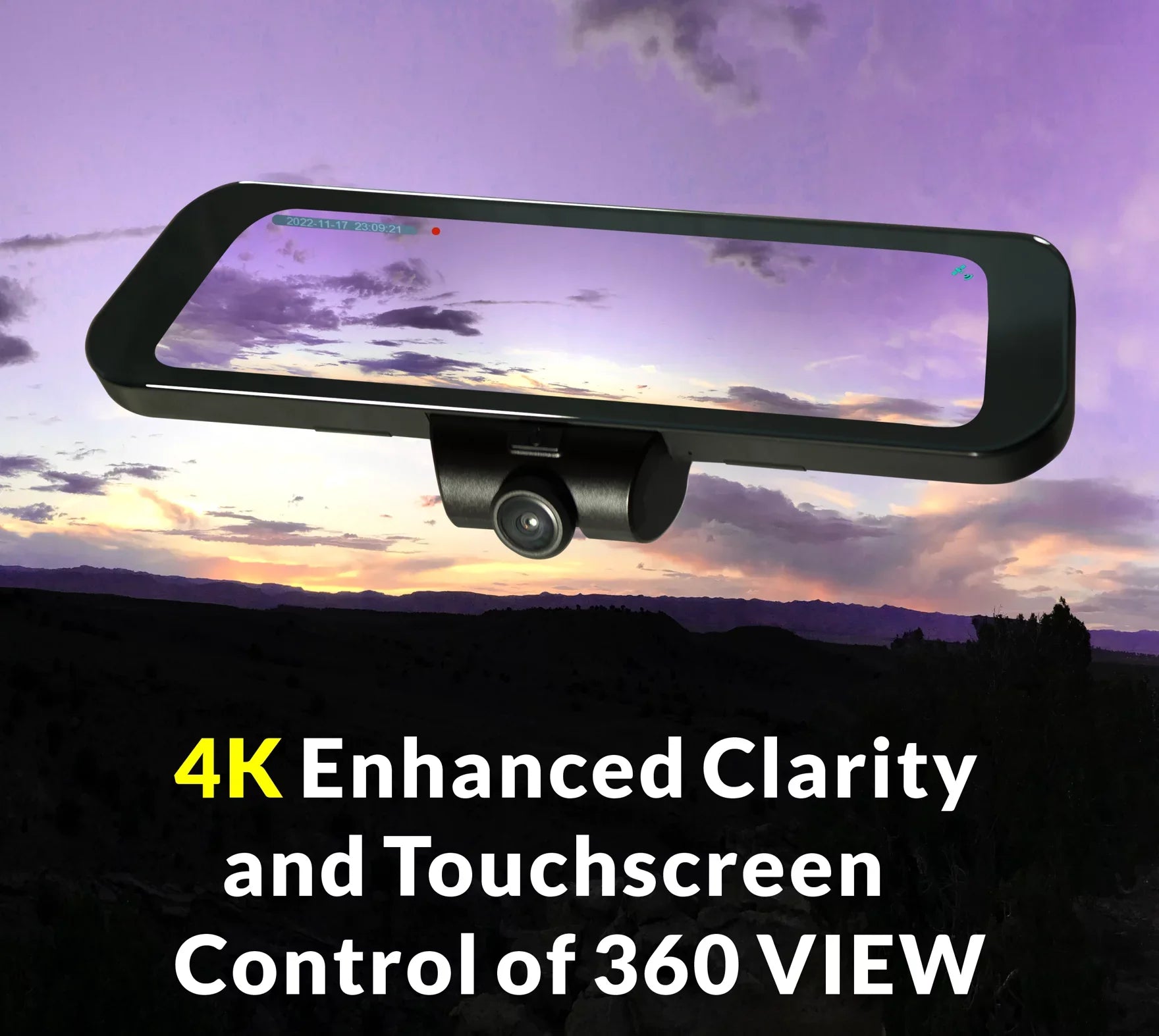 RYDEEN 360 View Surround View 4K Dash Camera 10-inch Monitor Frameless Rearview Mirror with TFT Monitor w/ Auto Brightness Day/Night, DIY Install, Backup Video-in