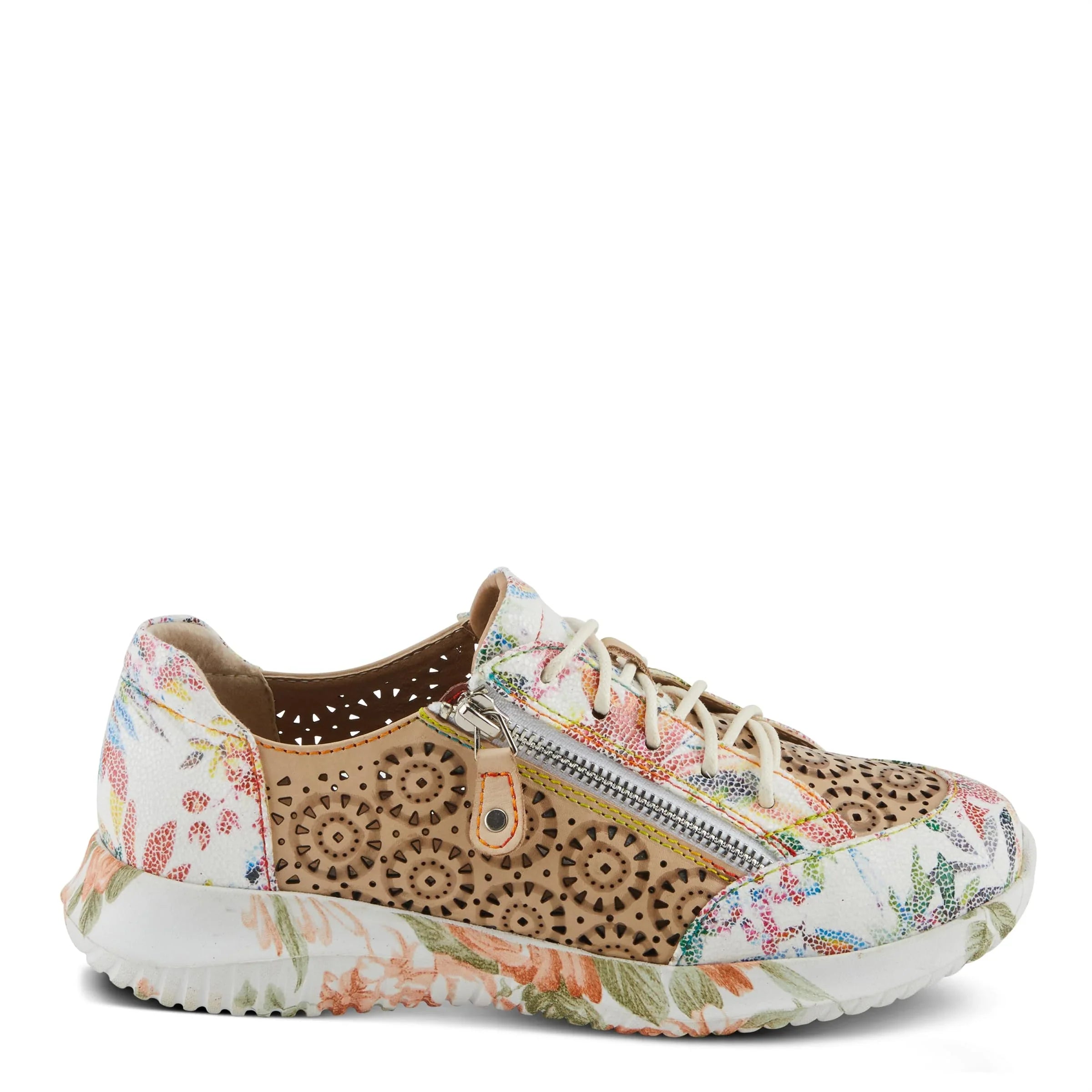 L'Artiste Women's Jazzie Lace-Up Fashion Sneaker with Flowers Beige Multi EU 38/7.5-8